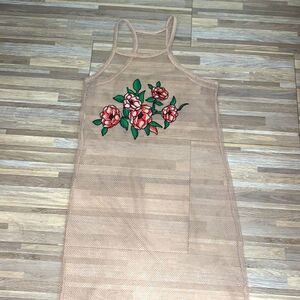 Fish net dress summer bathing suit cover up nide color dress with roses maxi